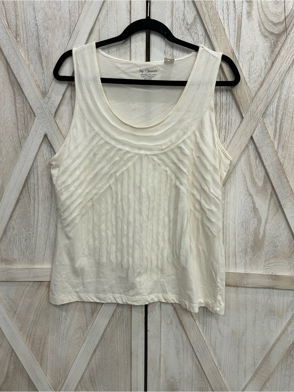 Chico's Cream Textured Scoop Neck Tank